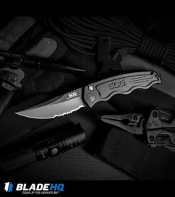 SOG Knives Mini SOG TAC Automatic Knife (Black Serr) ST-12 -Knives And Tools sog mini sog tac blk serr ST 12 BHQ 3163 dl